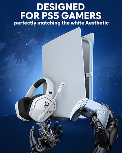 NUBWO Wireless Gaming Headset with Mic for Ps5 Ps4 PC, Zero Interference, 100-Hour Battery All-Day Play, 23ms Sync​ for Fortnite & Call of Duty/FPS Gamers, Triple Mode All Devices Compatible - White thumbnail 2