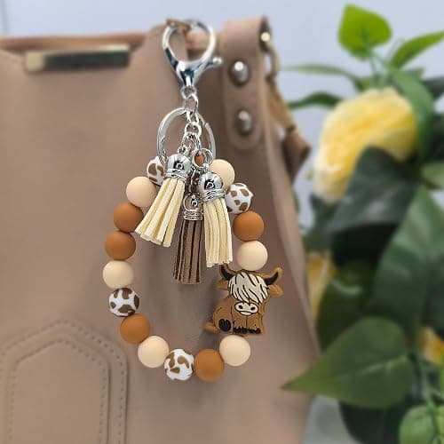 SHINYHARBOR Silicone Beaded Wristlet Keychain Bracelet,Key Wrist Keychains for Women Mom Teachers Best Friend thumbnail 5