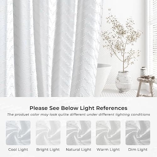 White Boho Fabric Shower Curtain 72 x 72 Inches, Modern Shabby Chic Textured Tufted Chevron Striped Minimalist Cloth Bathroom Shower Curtain thumbnail 5