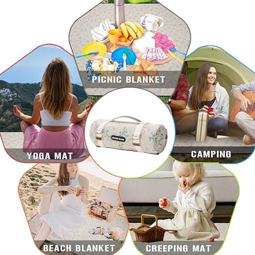 Picnic Outdoor Blankets Waterproof Extra Large - Beach Mat Sand Free Foldable with Carry Strap | Portable Camping Blanket | Park Blanket for Grass Park, Hiking, Travel, Concerts, Indoor(Multi Flower) thumbnail 7