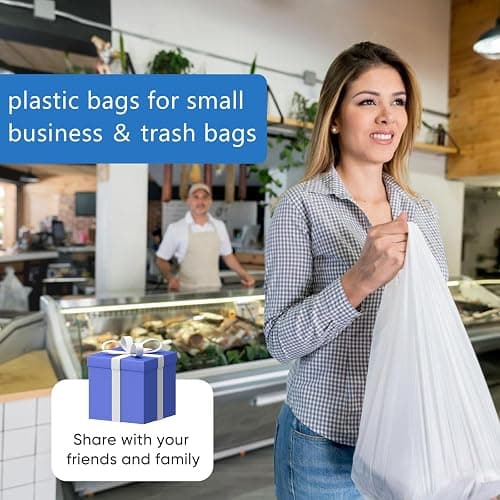 LimonLaviu Plastic Bags - 100 Pack (11.5'x 6.5" x 21') with Handles for Small Business, Restaurants, Grocery & Trash thumbnail 4
