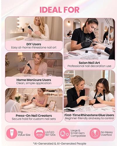 Makartt Rhinestone Glue for Nails: Super Strong 3D Gel for Nail Charms 30g | 30-Day Hold. Crystal Clear, Non-Yellowing Medium-Viscosity UV Cured Gel for 1–6mm Rhinestone, Gem & Charm. DIY, Salon & Gift. thumbnail 5