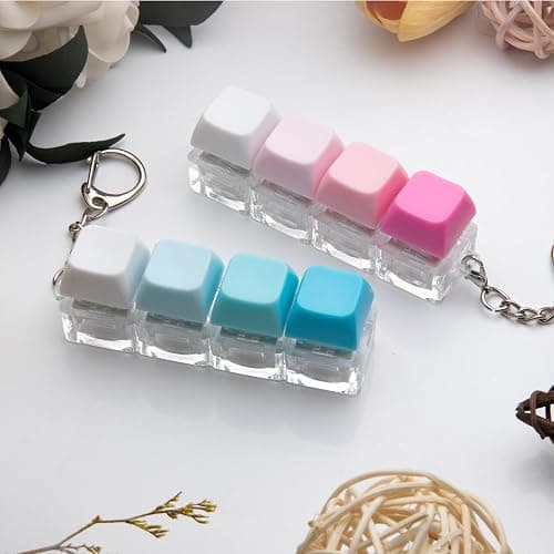 2 PCS Keyboard Fidget Toy, Keyboard Fidget Keychain 4-in-1 Keyboard Decompression Button Finger Clicker Toys, Button Stress Relief Fidget Gifts to Relief Stress (Blue Pink) thumbnail 6