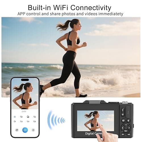FLATIC Digital Camera, 5K 75MP Cameras for Photography with WiFi & 64GB TF Card, Autofoucs Vlogging Camera for YouTube with 180° Flip Screen, Compact Vlog Travel Camera Kit for Beginner, Teens (Black) thumbnail 4