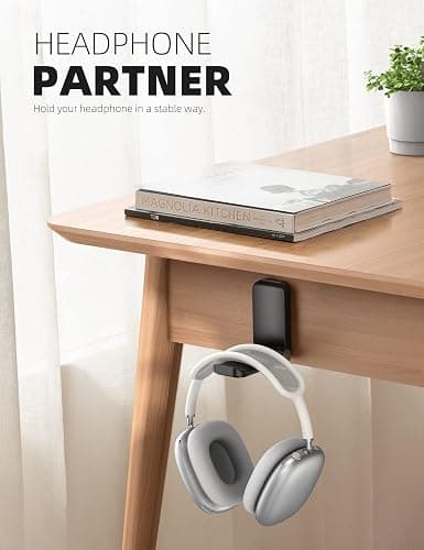 Lamicall Headphone Stand, Sticky Headset Hanger - Adhesive Headphone Holder Hook Mount, Headset Stand Holder Clip Under Desk, Earphone Clamp for Airpods Max, HyperX, Sennheiser, Black thumbnail 2