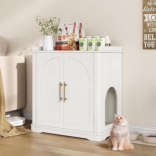 Halitaa Cat Litter Box Enclosure Furniture, Hidden Litter Box Furniture with Removable Dividers, Reversible Entrance Can Be on Left or Right Side, for Hallway, Bedroom, White, 31.4" L - Image 1
