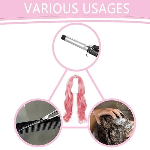 Long Pink Wig, Pink Wigs For Women, Party Wigs Womens Wig 28 Inch/70 cm Long WigS for Charming Women LoNg Curly Full Hair Synthetic LonG WiG for Girls Cosplay Party Daily Use thumbnail 4