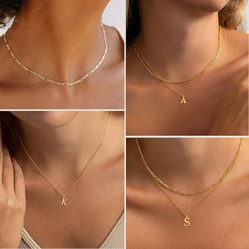 GRCLD Initial Necklaces for Women Dainty Gold Silver Layered Letter Pendant Necklace Cute Figaro Chain Choker Necklace Personalized Trendy Stuff Jewelry Stack Gift for Women Her thumbnail 5