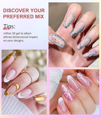 BISHENGYF Multifunctional 3d Nail Gel:Iridescent Metallic Effect Green Laser Nail Chrome Powders And 15g Rhinestone No Wipe 3d Gel,6pcs Pink Chrome Nail Powder For Nail Decoration Manicure (Silver) thumbnail 9