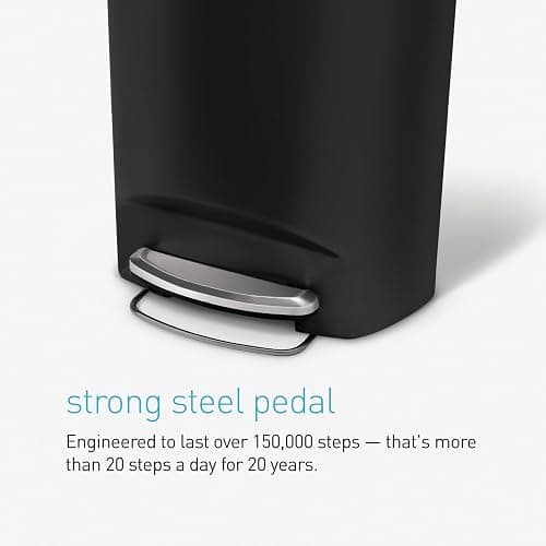 simplehuman 50 Liter / 13 Gallon Semi-Round Kitchen Step Trash Can with Secure Slide Lock, Black Plastic thumbnail 5