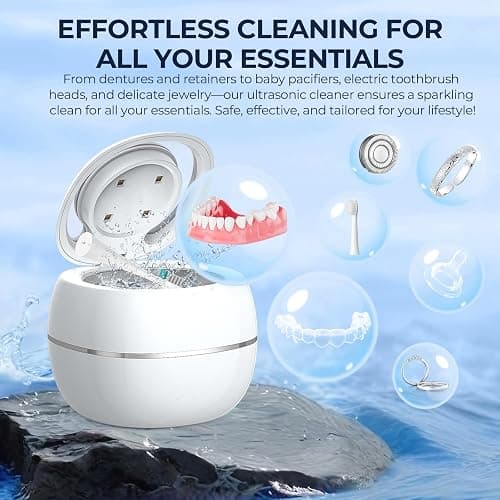 Ultrasonic Retainer Cleaner, 42kHz Ultrasonic Tooth Cleaner with Visible Window and Two Modes, 180ML Ultrasonic UV Cleaner Machine for Retainer, Dentures, Mouth Guard, Aligner thumbnail 6