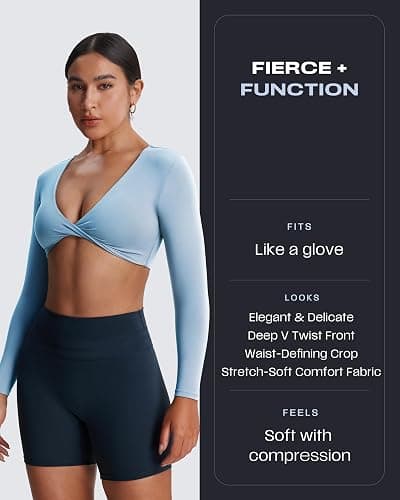 Aoxjox Long Sleeve Crop Tops for Women Sienna Twist Deep V Workout Cropped T Shirt Top thumbnail 2