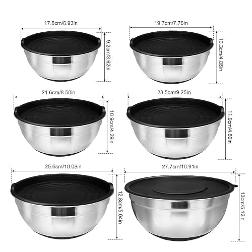 VZZNN 24Pcs Stainless Steel Bowls Set with 6 Airtight Lids & 3 Graters - Premium Non-Slip Base Nesting Mixing Bowls for Food Prep, Serving & Storage thumbnail 3
