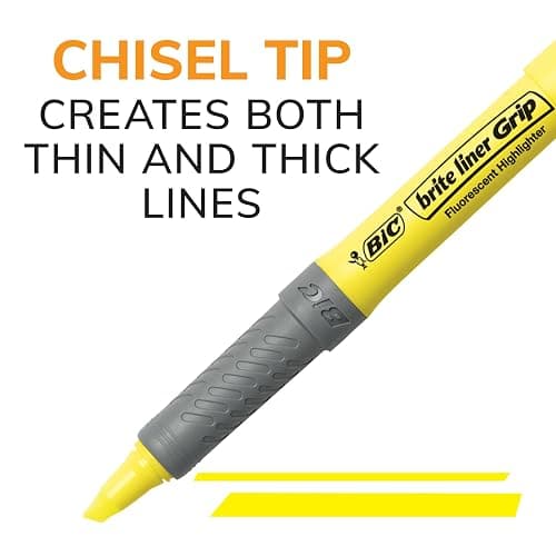 BIC Brite Liner Grip Highlighter, Chisel Tip (1.6 mm), Assorted Colors, For Broad Highlighting & Fine Underlining, 5-Count thumbnail 3