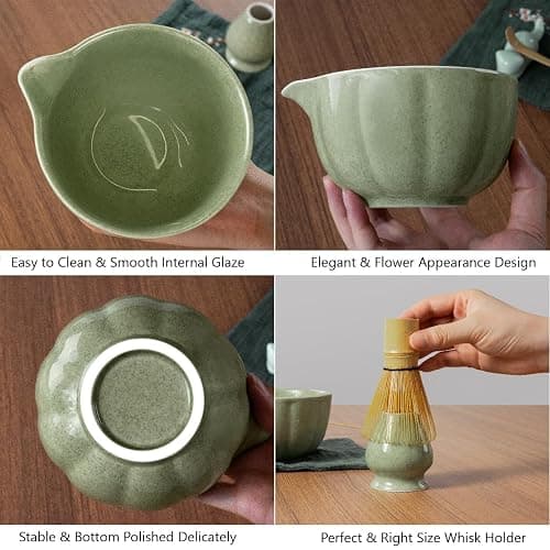 Domaci Matcha Whisk Set, 7 Pcs Japanese Matcha Kit Includes Matcha Bowl with Spout, Bamboo Whisk, Chasen Holder, Stainless Sifter, Scoop and Rest, Tea Towel, Matcha Tea Set Gift for Family/Friend thumbnail 6