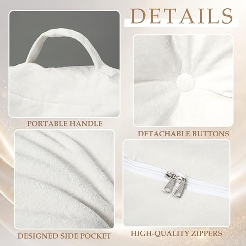 Cinnvoice Portable Headboard Pillow with Handle Twin/Twin XL Dorm Headboard Bed Pillows Removable Chenille for Dorm Room Supplies Housewarming Gift (Cream White) thumbnail 3