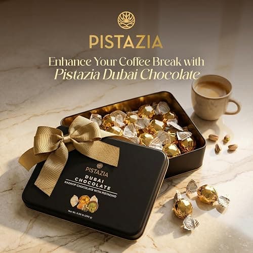 Pistazia Dubai Chocolate Gift Box — Real Pistachio Butter & Crispy Knafeh Kadayif Filling, 8.8oz Premium Milk Chocolate in Reusable Black Tin — Authentic Luxury Gift Set for Mother's Day & Eid thumbnail 3