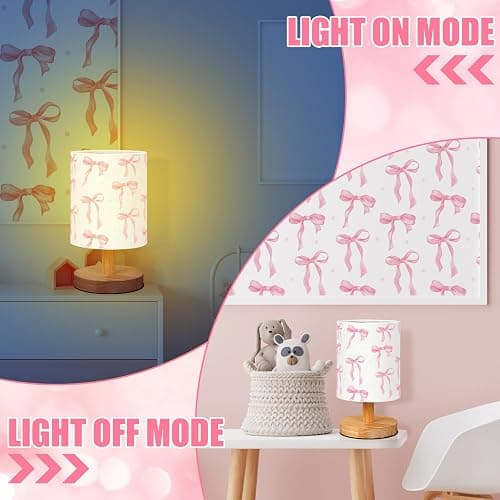 VIHOSE Bow Kids Table Lamp for Bedroom Kids Bedside Lamp with Linen Wooden Nightstand Cartoon Nursery Lampshade for Girls Boys Living Room thumbnail 5