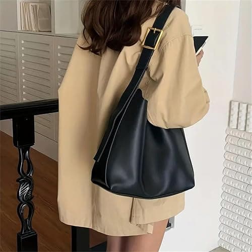 Women's Solid Color Tote Bag Two-Piece Set, Fashionable Bucket Large Capacity Casual Two-Piece Shoulder Messenger Bag thumbnail 8