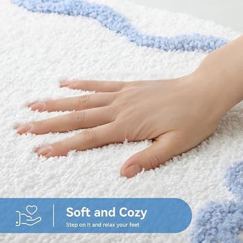 TRUEDAYS Blue Scalloped Bath Mat - Cute Bow Bathroom Rugs Small Non Slip Bath Mat, Soft & Absorbent Bath Rugs for Bathroom Decor, Tub, Vanity Floor thumbnail 4