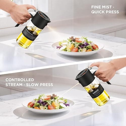 PLAPITATE 17oz/500ml Premium Olive Oil Sprayer for Cooking, 2 in 1 Glass Olive Oil Dispenser Bottle for Kitchen Gadgets, Spray Bottle with Portion Control for Salad, Frying, BBQ (Black) thumbnail 4