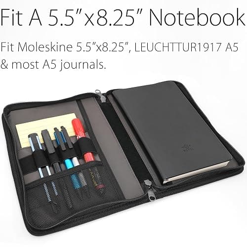 diodrio A5 Zipper Journal Notebook Cover with YKK Zipper for A5 Moleskine Cahier LEUCHTTURM Planners Sketchbook, Water Resistant, Refillable, Interior Pockets, Black thumbnail 4