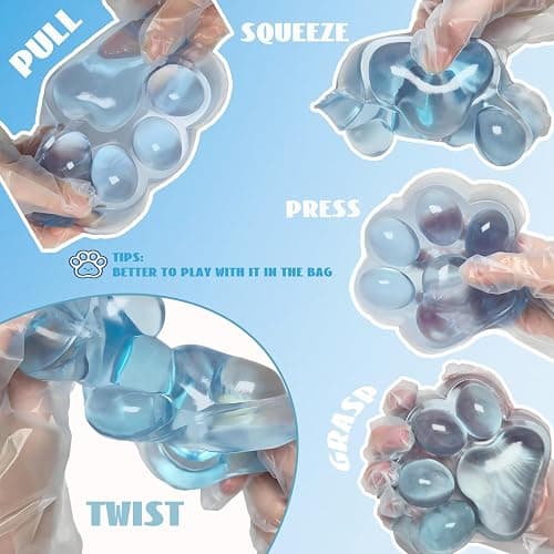 Chicooan Large Cat Paw Taba Squishy Big Squeeze Toys 5-inch Blue Cute Fufu Squishy Sensory Stress Relief Fidget Toys for Party Favors Sensory Anxiety Toys for Adults (Transparent Blue) thumbnail 3