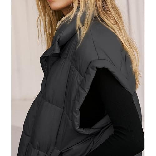 Songling Womens Oversized Puffer Vest Stand Collar Full Zip Sleeveless Bubble Puffer Vest Quilted Padded Warm Coat Outwear thumbnail 3