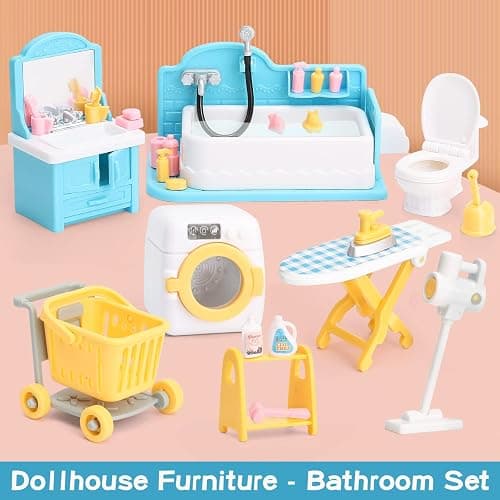 Dollhouse Furniture Set for Kids Toys Miniature Doll House Accessories Pretend Play Toys for Boys Girls & Toddlers Age 3+ with Bathroom thumbnail 4