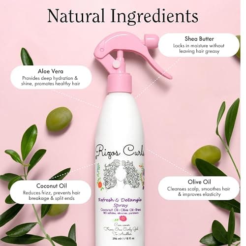 Rizos Curls Refresh & Detangle Spray – Detangling & Curl Leave-In with Coconut Oil – Nourishes, Hydrates & Controls Frizz for Every Curl Pattern – Adds Shine, 2a–4c Hair Types – Vegan & Cruelty-Free thumbnail 3