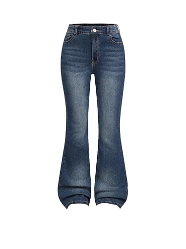 GORGLITTER Girl's Flare Jeans High Waisted Bell Bottom Denim Pants with Pockets - Image 1