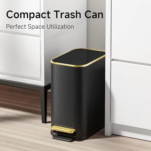 TIPGO Small Bathroom Trash Can with Lid Soft Close, Step Pedal, 5 Liter / 1.3 Gallon Stainless Steel Trash Bin, Slim Garbage Cans for Toilet, Office, Bedroom (Black) thumbnail 2