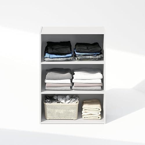 Furinno Reed Closet Organizers and Storage, 3-Tier Reversible Closet Shelves, Closet Organization Shelf, 9.7 x 23.7 x 31.5, for Bedroom, Closet, Plain White thumbnail 4