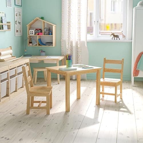 Flash Furniture Kyndl Kids Solid Hardwood Table and Chair Set for Playroom, Bedroom, Kitchen - 3 Piece Set - Natural thumbnail 2