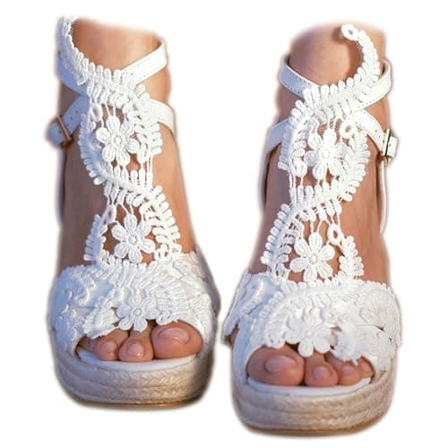 MiLanolce Women's Platform Sandals Wedge Open Toe Ankle Strap lace Wedding Shoes Bridesmaid Shoes - Image 1