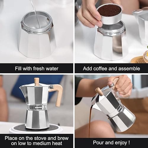 Sivaphe Aluminum Moka Pot 12 Espresso Cups, Percolator Espresso and Coffee Maker, Portable Stovetop Italian and Cuban Café Brewer for Home and Camping Sliver thumbnail 6