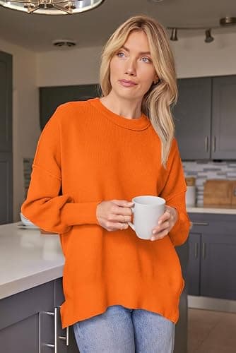LILLUSORY Women's Oversized Batwing Sweaters 2025 Fall Outfits Trendy Crewneck Knit Side Slit Fashion Pullover Tops thumbnail 6