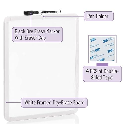 Mr. Pen- Dry Erase Board, 14” x 11” with a Black Dry Erase Marker, Small Mini White Board for Students, White Frame, Includes Double Sided Tapes thumbnail 4