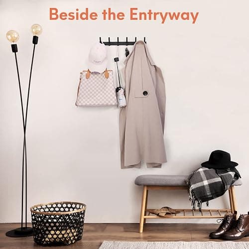 Optish Coat Rack Wall Mount, Wall Hooks for Hanging, Entry Coat Hooks Coat Hanger, Hat Rack Holder for Wall, Key Holder Purse Racks, Towel Rack for Bathrooms (2 Pack, Black) thumbnail 2