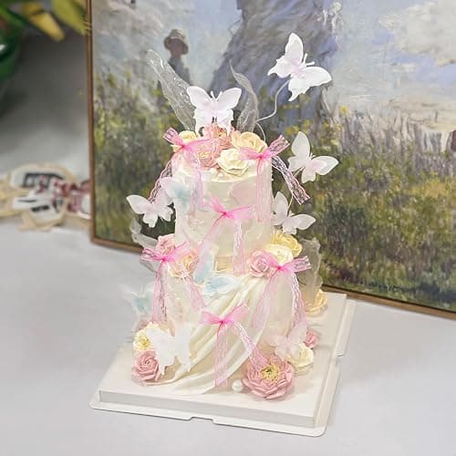 Ephlyn 30Pcs Bow Cupcake Toppers Bowknot Ribbons Coquette Bow High Footed Cup Balloon Wall Party Decorations Cake Dessert Picks Birthday Wedding Party Supplies Lace Pink thumbnail 5