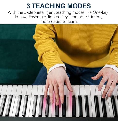 61 Key Portable Electronic Keyboard Piano w/Lighted Full Size Keys, LCD, Headphones, X-Stand, Stool, Music Rest, Microphone, Note Stickers, Built-In Speakers,3 Teaching Modes thumbnail 5