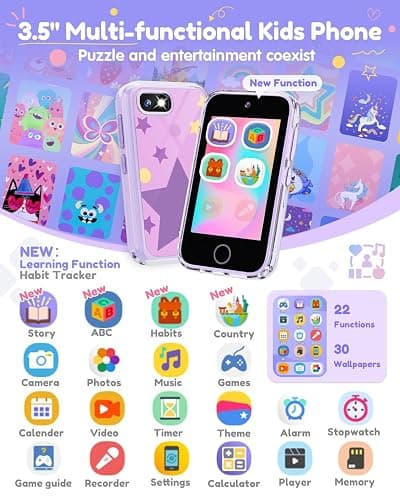 JOYJAM Phone for Kids Age 3-8, 3.5'' Touchscreen Kids Smart Phone for Girls Christmas Birthday Gifts, Learning Toy Phone with Dual Camera, ABC Learning, Habit Tracker for 3 4 5 6 7 8 Year Old thumbnail 2