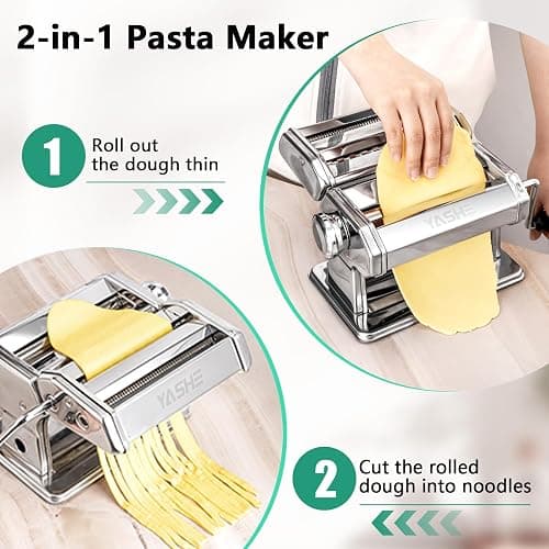 YASHE 2-in-1 Pasta Maker with Cleaning Kit, Adjustable Thickness Settings Pasta Maker Machine with Pasta Roller and Cutter, Dual Width Noodle Maker for Pasta, Spaghetti, Fettuccine, Lasagna thumbnail 3
