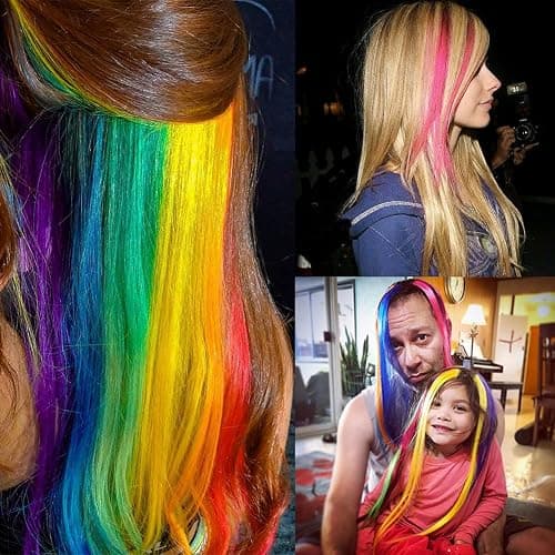 KGBFASS 32Packs Colored Hair Extensions 20Inch Straight Color Clip in on Hair Extension Rainbow Party Highlights Synthetic Hairpiece for Girls (16 colors) - Rainbow color-32Pcs thumbnail 5