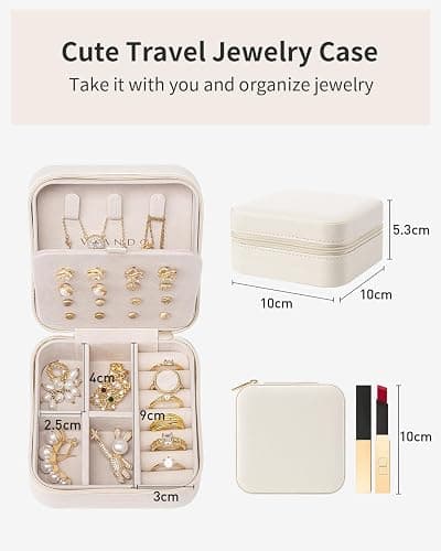 Vlando Travel Jewelry Case with 16 Earring Plates,Small Travel Jewelry Organizer Box,Portable Display Storage Box For Rings Earrings Necklaces,Gift for Girls Women,White thumbnail 3