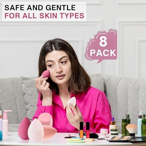 DUAIU 8 Pack Makeup Sponge Set, 4 Color Beauty Blenders Make up Sponges for Liquid, Cream and Powder, Latex Free Foundation Sponge with 1 Sponge Holder Case thumbnail 5