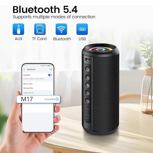 Portable Bluetooth Speaker, Bluetooth 5.4 Wireless Speaker with 20W HD Loud Stereo Sound, 20H Playtime, IP7 Waterproof, LED Lights, TWS Pairing, Built-in Mic, for Outdoor, Home, Party, Beach, Gift thumbnail 2