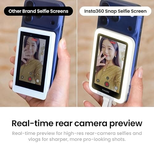 Insta360 Snap Selfie Screen with Light - 4K Magnetic Selfie Monitor Screen for Selfie, Vlogging, Compaitble with iphone 15/16/17 Pro, Adjustable Lighting, Touchscreen Control, Wired Instant Connection thumbnail 2