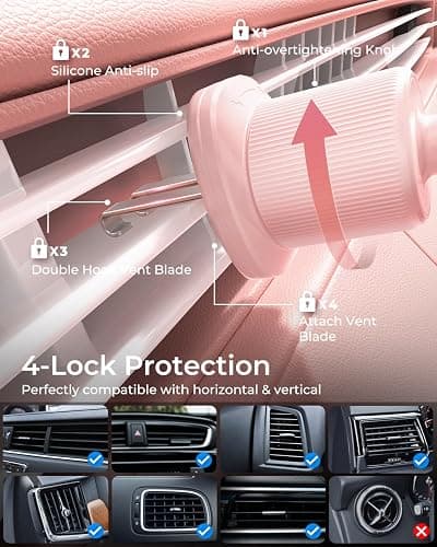 Phone Holders for Car with New Metal Hook Clip, Handy Air Vent Car Mount | [One Hand Operation] Cell Phone Car Mount for iPhone, Pink Car Phone Holder, Universal Y2K Car Accessories Gifts for Women thumbnail 4