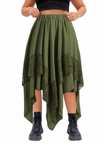 Verdusa Women's Renaissance Flowy Fairy Skirt Y2k Contrast Lace Layered Asymmetrical Midi Skirts - Image 1